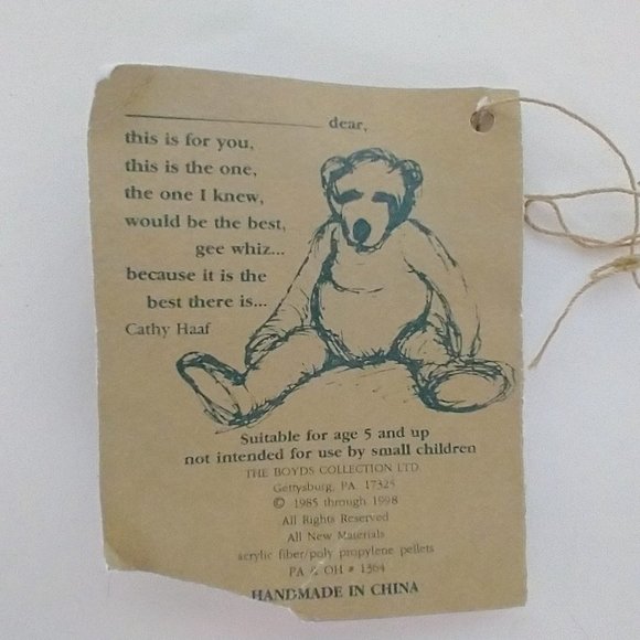 Boyds Bear Bianca T Witebred Red Plaid Pajamas and Stocking Cap 8" Plush Bear - Picture 8 of 8